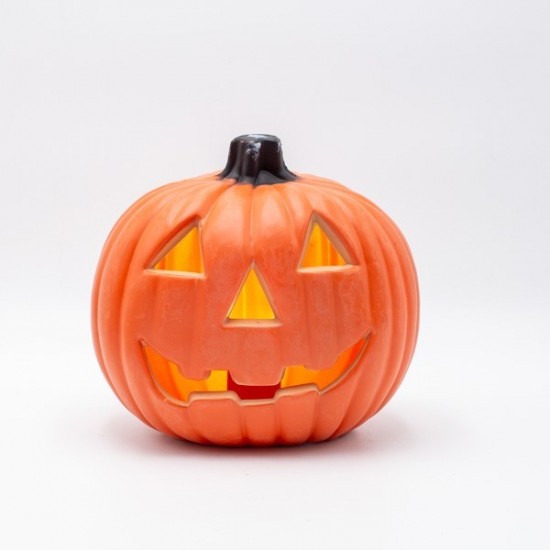 ΦΩΤΙΖΟΜΕΝΗ ΠΟΡΤΟΚΑΛΙ ΚΟΛΟΚΥΘΑ, HALLOWEEN ΣΧΕΔΙΟ ΜΕ ΣΚΑΛΙΣΤΟ ΠΡΟΣΩΠΟ, ΜΠΑΤΑΡΙΑΣ 2xAA, 6 ΘΕΡΜΑ ΛΕΥΚΑ LED, 20x15x19cm, IP20