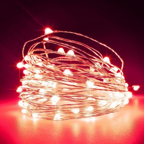 ΣΕΙΡΑ, 100 ΜΙΝΙ LED, ΜΕΤΑΣΧΗΜΑΤΙΣΤΗ, ΣΤΑΘΕΡΟ, ΑΣΗΜΙ ΧΑΛΚΙΝΟ ΚΑΛΩΔΙΟ, ΚΟΚΚΙΝΟ LED ANA 10cm, ΠΡΟΕΚΤΑΣΗ ΠΑΡΟΧΗΣ 5m, ΙΡ44
