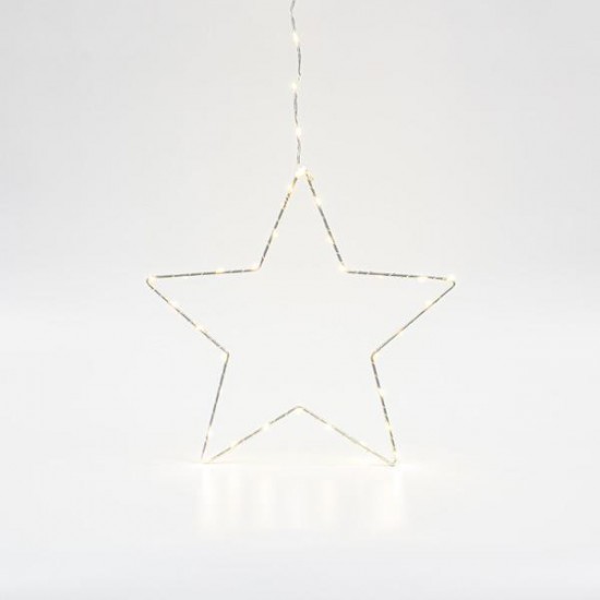 ΑΣΗΜΙ ΑΣΤΕΡΙ ΦΩΤΙΖΟΜΕΝ0 30cm, 30 MINI LED ΣΤΟ ΑΣΤΕΡΙ ΚΑΙ 15 MINI LED ΣΤΟ ΚΑΛΩΔΙΟ, ΣΤΑΘΕΡΟΣ ΜΕΤΑΣΧΗΜΑΤΙΣΤΗΣ, ΑΣΗΜΙ ΧΑΛΚΙΝΟ ΚΑΛΩΔΙΟ, ΘΕΡΜΟ ΛΕΥΚΟ LED, ΠΡΟΕΚΤΑΣΗ ΠΑΡΟΧΗΣ 3m, IP44
