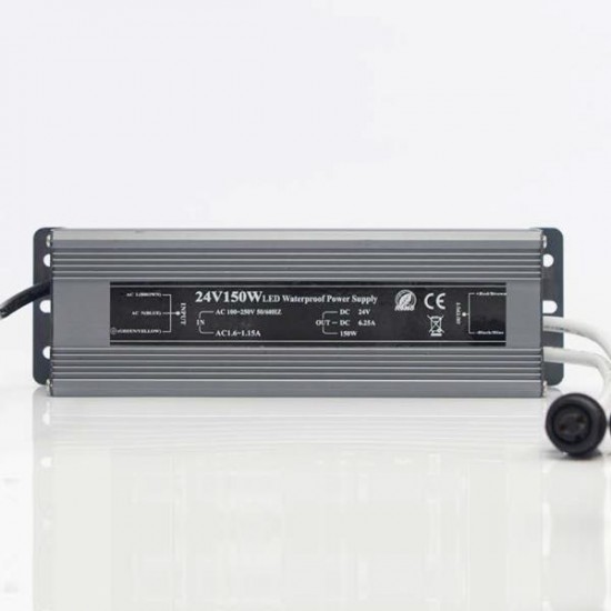 24V ΜΕΤΑΣΧΗΜΑΤΙΣΤΗΣ, 150W, ΠΡΑΣΙΝΟ ΚΑΟΥΤΣΟΥΚ ΚΑΛΩΔΙΟ, ΚΑΛΩΔΙΟ ΠΑΡΟΧΗΣ 3m, IP67