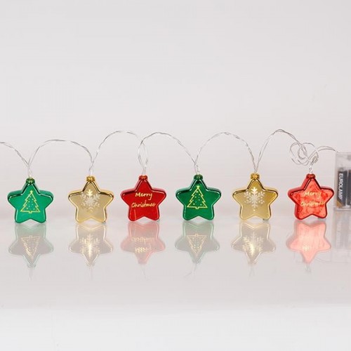 ΣΕΙΡΑ, 10 LED 5mm, ΠΛΑΣΤΙΚΑ ΧΡΩΜΑΤΙΣΤΑ ΑΣΤΕΡΙΑ, ΜΠΑΤΑΡΙΑΣ 3xAA, ΧΡΟΝΟΔΙΑΚΟΠΤΗ, ΔΙΑΦΑΝΟ PVC ΚΑΛΩΔΙΟ, ΘΕΡΜΟ ΛΕΥΚΟ LED ΑΝΑ 10cm, ΠΡΟΕΚΤΑΣΗ ΠΑΡΟΧΗΣ 30cm, IP20