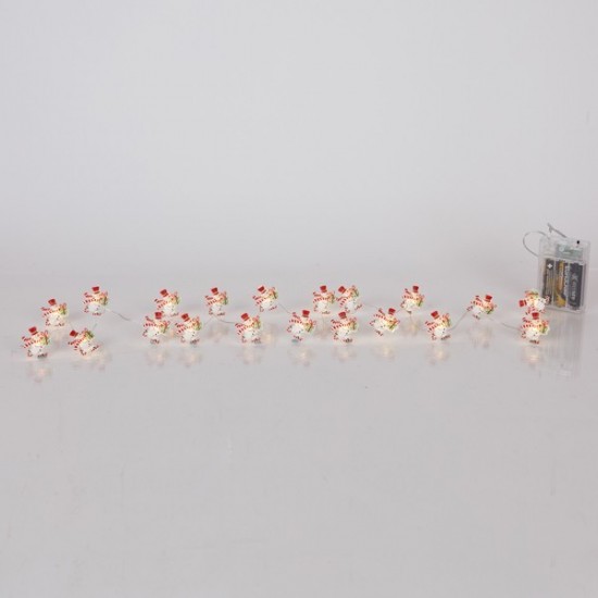 ΣΕΙΡΑ, 20 MINI LED, ΧΙΟΝΑΝΘΡΩΠΟΣ, ΜΠΑΤΑΡΙΑΣ 3xAA, ΧΡΟΝΟΔΙΑΚΟΠΤΗ, ΑΣΗΜΙ ΧΑΛΚΙΝΟ ΚΑΛΩΔΙΟ, ΘΕΡΜΟ ΛΕΥΚΟ LED ΑΝΑ 10cm, ΠΡΟΕΚΤΑΣΗ ΠΑΡΟΧΗΣ 30cm, IP20