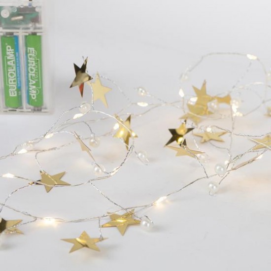 ΣΕΙΡΑ, 20 MINI LED, ΔΙΑΚΟΣΜΗΤΙΚΑ ΑΣΤΕΡΙΑ & ΠΕΡΛΕΣ, ΜΠΑΤΑΡΙΑΣ 3xΑΑ, ΧΡΟΝΟΔΙΑΚΟΠΤΗ, ΑΣΗΜΙ ΧΑΛΚΙΝΟ ΚΑΛΩΔΙΟ, ΘΕΡΜΟ ΛΕΥΚΟ LED ΑΝΑ 7.5cm, ΠΡΟΕΚΤΑΣΗ ΠΑΡΟΧΗΣ 30cm, IP20