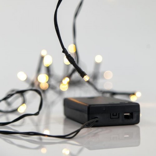 ΣΕΙΡΑ, 20 LED 5mm, ΜΠΑΤΑΡΙΑΣ 3xAA, ΠΡΑΣΙΝΟ PVC ΚΑΛΩΔΙΟ, ΘΕΡΜΟ ΛΕΥΚΟ LED ΑΝΑ 10cm, ΠΡΟΕΚΤΑΣΗ ΠΑΡΟΧΗΣ 50cm, IP20