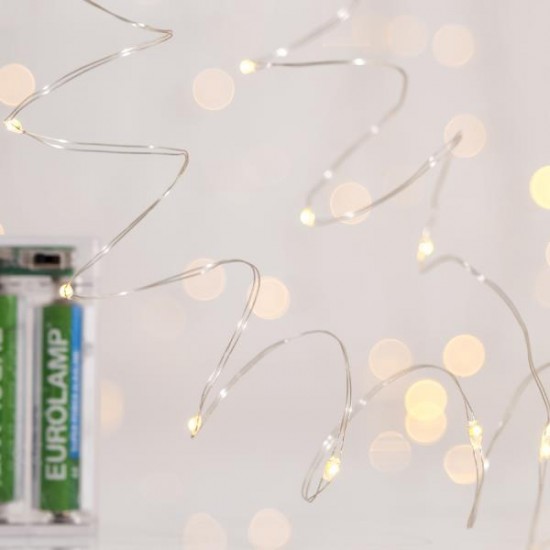 ΣΕΙΡΑ, 50 MINI LED, ΜΠΑΤΑΡΙΑΣ 3xAA, ΑΣΗΜΙ ΧΑΛΚΙΝΟ ΚΑΛΩΔΙΟ, ΘΕΡΜΟ ΛΕΥΚΟ LED ΑΝΑ 10cm, ΠΡΟΕΚΤΑΣΗ ΠΑΡΟΧΗΣ 10cm, IP20