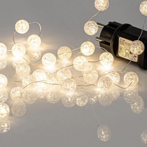 ΣΕΙΡΑ, 100 MINI LED, ΑΚΡΥΛΙΚΕΣ ΜΠΑΛΙΤΣΕΣ 2cm, 4.5V ΜΕΤΑΣΧΗΜΑΤΙΣΤΗ, ΑΣΗΜΙ ΧΑΛΚΙΝΟ ΚΑΛΩΔΙΟ, ΘΕΡΜΟ ΛΕΥΚΟ LED ΑΝΑ 5cm, ΠΡΟΕΚΤΑΣΗ ΠΑΡΟΧΗΣ 3m, IP44