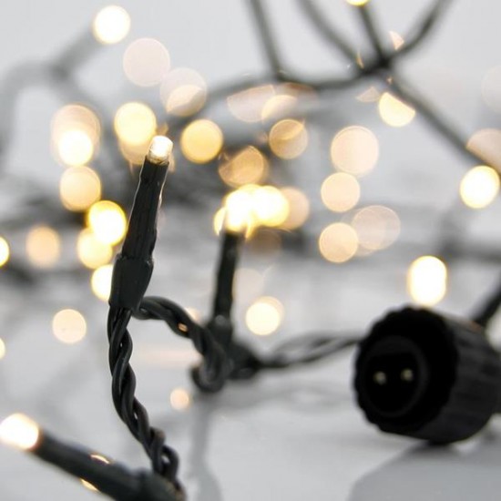 ΣΕΙΡΑ, 100 LED 3mm, 31V ΜΕΤΑΣΧΗΜΑΤΙΣΤΗ, 4 ΕΠΕΚΤΑΣΕΙΣ ΕΩΣ 3 ΣΕΤ, ΠΡΑΣΙΝΟ PVC ΚΑΛΩΔΙΟ, ΘΕΡΜΟ ΛΕΥΚΟ LED ΑΝΑ 5cm, ΠΡΟΕΚΤΑΣΗ ΠΑΡΟΧΗΣ 3m, ΙΡ44