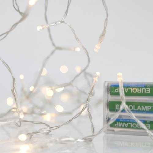 ΣΕΙΡΑ, 20 LED 5mm, ΜΠΑΤΑΡΙΑΣ 3xAA, ΔΙΑΦΑΝΟ PVC ΚΑΛΩΔΙΟ, ΘΕΡΜΟ ΛΕΥΚΟ LED ΑΝΑ 10cm, ΠΡΟΕΚΤΑΣΗ ΠΑΡΟΧΗΣ 50cm, IP20