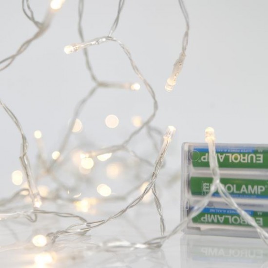 ΣΕΙΡΑ, 20 LED 5mm, ΜΠΑΤΑΡΙΑΣ 3xAA, ΔΙΑΦΑΝΟ PVC ΚΑΛΩΔΙΟ, ΘΕΡΜΟ ΛΕΥΚΟ LED ΑΝΑ 10cm, ΠΡΟΕΚΤΑΣΗ ΠΑΡΟΧΗΣ 50cm, IP20