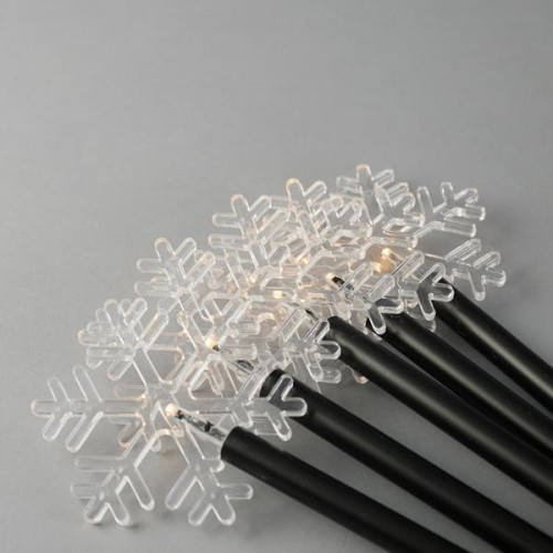 ΣΕΙΡΑ, 5 LED 3mm, 5 ΧΙΟΝΟΝΙΦΑΔΕΣ ΜΕ ΡΑΒΔΙ ΓΙΑ ΕΔΑΦΟΣ 34.5cm, ΗΛΙΑΚΟ ΣΥΛΛΕΚΤΗ ΜΕ ΑΙΣΘΗΤΗΡΑ ΦΩΤΟΣ, ΜΑΥΡΟ PVC ΚΑΛΩΔΙΟ, ΘΕΡΜΟ ΛΕΥΚΟ LED ΑΝΑ 35cm, ΠΡΟΕΚΤΑΣΗ ΠΑΡΟΧΗΣ 2m, IP44