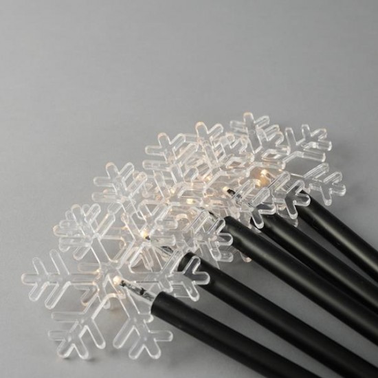 ΣΕΙΡΑ, 5 LED 3mm, 5 ΧΙΟΝΟΝΙΦΑΔΕΣ ΜΕ ΡΑΒΔΙ ΓΙΑ ΕΔΑΦΟΣ 34.5cm, ΗΛΙΑΚΟ ΣΥΛΛΕΚΤΗ ΜΕ ΑΙΣΘΗΤΗΡΑ ΦΩΤΟΣ, ΜΑΥΡΟ PVC ΚΑΛΩΔΙΟ, ΘΕΡΜΟ ΛΕΥΚΟ LED ΑΝΑ 35cm, ΠΡΟΕΚΤΑΣΗ ΠΑΡΟΧΗΣ 2m, IP44