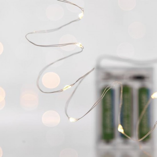 ΣΕΙΡΑ, 20 MINI LED, ΜΠΑΤΑΡΙΑΣ 3xAA, ΑΣΗΜΙ ΧΑΛΚΙΝΟ ΚΑΛΩΔΙΟ, ΘΕΡΜΟ ΛΕΥΚΟ LED ΑΝΑ 10cm, ΠΡΟΕΚΤΑΣΗ ΠΑΡΟΧΗΣ 10cm, IP20