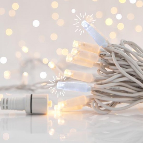 ΣΕΙΡΑ, 100 LED 5mm ΜΕ ΚΑΛΥΜΜΑ, 230V, 3 ΕΠΕΚΤΑΣΕΙΣ ΕΩΣ 9 ΣΕΤ, ΛΕΥΚΟ ΚΑΟΥΤΣΟΥΚ ΚΑΛΩΔΙΟ, 90 ΘΕΡΜΑ ΛΕΥΚΑ LED + 10 ΛΕΥΚΑ FLASH LED ANA 10cm, ΠΡΟΕΚΤΑΣΗ ΠΑΡΟΧΗΣ 1.5cm, ΙΡ65