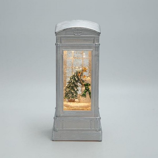 ΤΗΛΕΦΩΝΙΚΟΣ ΘΑΛΑΜΟΣ ΜΕ ΧΙΟΝΑΝΘΡΩΠΟ, ΛΕΥΚΟΣ, ΜΕ ΝΕΡΟ ΣΤΟ ΕΣΩΤΕΡΙΚΟ, ΦΩΤΙΖΟΜΕΝΟΣ, ΜΠΑΤΑΡΙΑΣ, TIMER, 8.8x8.8x21cm