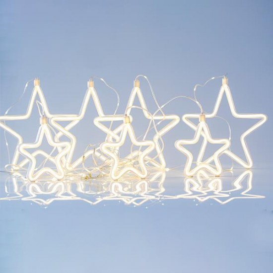 ΚΟΥΡΤΙΝΑ, 47 MINI LED, 27V ADAPTOR, 4 ΜΕΓΑΛΑ 18cm & 3 ΜΙΚΡΑ 14cm ΑΣΤΕΡΙΑ NEON Φ., 4 ΕΠΕΚΤΑΣΕΙΣ ΕΩΣ 3 ΣΕΤ, ΑΣΗΜΙ ΧΑΛΚΙΝΟ ΚΑΛΩΔΙΟ, ΘΕΡΜΟ ΛEΥΚΟ LED & ΘΕΡΜΗ ΛΕΥΚΗ NEON Φ. (H108 x W150cm), LEAD WIRE 3m, IP44