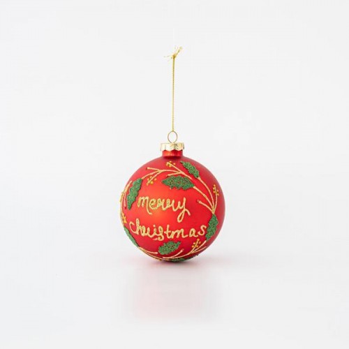 ΓΥΑΛΙΝΗ ΜΠΑΛΑ, ΚΟΚΚΙΝΗ ΜΑΤ, MERRY CHRISTMAS, ΣΕΤ 4ΤΜΧ, 10cm