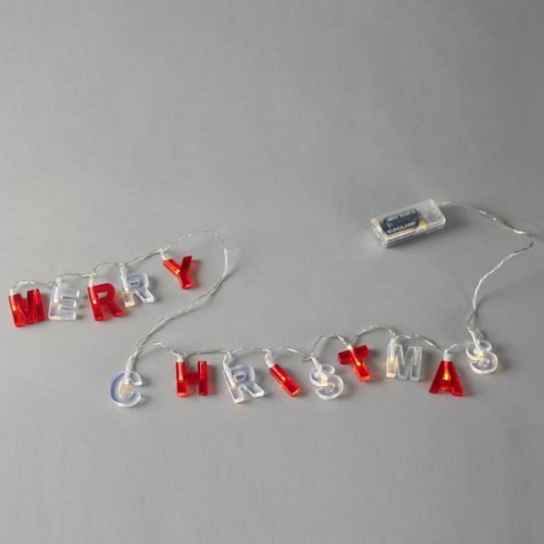 ΣΕΙΡΑ, 14 LED 5mm, 'MERRY CHRISTMAS' ΜΕ ΚΟΚΚΙΝΑ & ΑΣΠΡΑ ΓΡΑΜΜΑΤΑ, ΜΠΑΤΑΡΙΑΣ 2xAA, TIMER,  ΔΙΑΦΑΝΟ PVC ΚΑΛΩΔΙΟ, ΘΕΡΜΟ ΛΕΥΚΟ LED ΑΝΑ 8cm, ΠΡΟΕΚΤΑΣΗ ΠΑΡΟΧΗΣ 30cm, IP20
