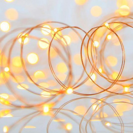 ΣΕΙΡΑ, 100 ΜΙΝΙ LED, ΜΕΤΑΣΧΗΜΑΤΙΣΤΗ, ΣΤΑΘΕΡΟ, ΜΠΡΟΝΖΕ ΧΑΛΚΙΝΟ ΚΑΛΩΔΙΟ, ΘΕΡΜΟ ΛΕΥΚΟ LED ANA 10cm, ΠΡΟΕΚΤΑΣΗ ΠΑΡΟΧΗΣ 5m, ΙΡ44