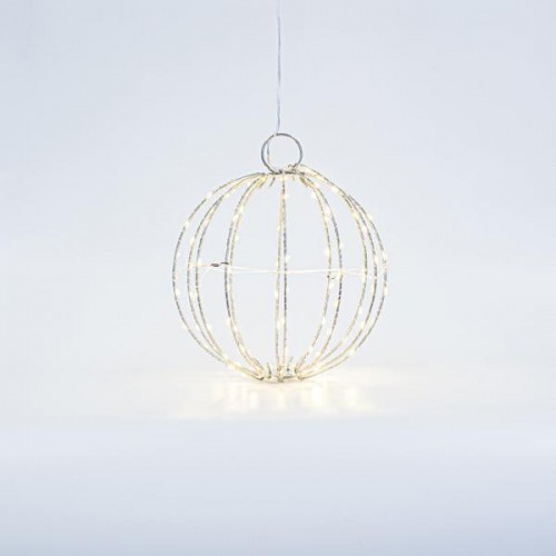 ΑΣΗΜΙ ΜΕΤΑΛΛΙΚΗ ΜΠΑΛΑ ΦΩΤΙΖΟΜΕΝΗ 20cm, 96 MINI LED, ΣΤΑΘΕΡΟΣ ΜΕΤΑΣΧΗΜΑΤΙΣΤΗΣ, ΑΣΗΜΙ ΧΑΛΚΙΝΟ ΚΑΛΩΔΙΟ, ΘΕΡΜΟ ΛΕΥΚΟ LED, ΠΡΟΕΚΤΑΣΗ ΠΑΡΟΧΗΣ 3m, IP44