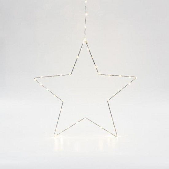 ΑΣΗΜΙ ΑΣΤΕΡΙ ΦΩΤΙΖΟΜΕΝ0 40cm, 40 MINI LED ΣΤΟ ΑΣΤΕΡΙ ΚΑΙ 15 MINI LED ΣΤΟ ΚΑΛΩΔΙΟ, ΣΤΑΘΕΡΟΣ ΜΕΤΑΣΧΗΜΑΤΙΣΤΗΣ, ΑΣΗΜΙ ΧΑΛΚΙΝΟ ΚΑΛΩΔΙΟ, ΘΕΡΜΟ ΛΕΥΚΟ LED, ΠΡΟΕΚΤΑΣΗ ΠΑΡΟΧΗΣ 3m, IP44