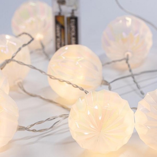 ΣΕΙΡΑ, 10 LED 5mm, ΛΕΥΚΕΣ ΑΝΑΓΛΥΦΕΣ ΜΠΑΛΕΣ, ΜΠΑΤΑΡΙΑΣ 2xAA, ΔΙΑΦΑΝΟ PVC ΚΑΛΩΔΙΟ, ΘΕΡΜΟ ΛΕΥΚΟ LED ΑΝΑ 15cm, ΠΡΟΕΚΤΑΣΗ ΠΑΡΟΧΗΣ 30cm, IP20