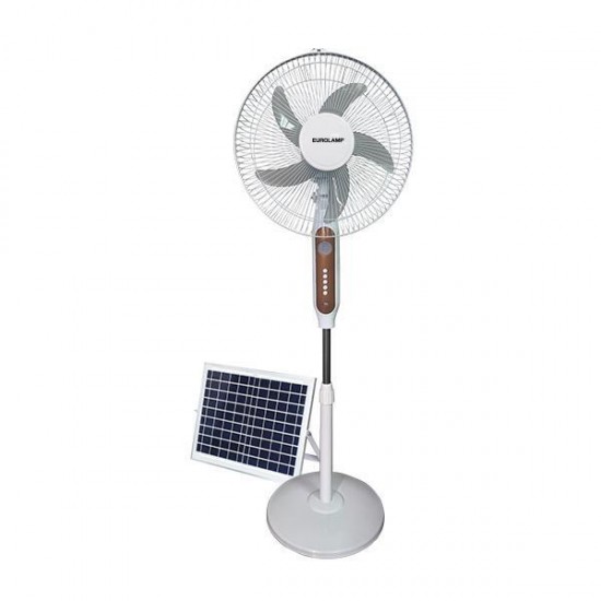 Ανεμιστήρας Ορθοστάτης Λευκός Φ45 15W Επαναφορτιζόμενος Με Ηλιακό Πάνελ