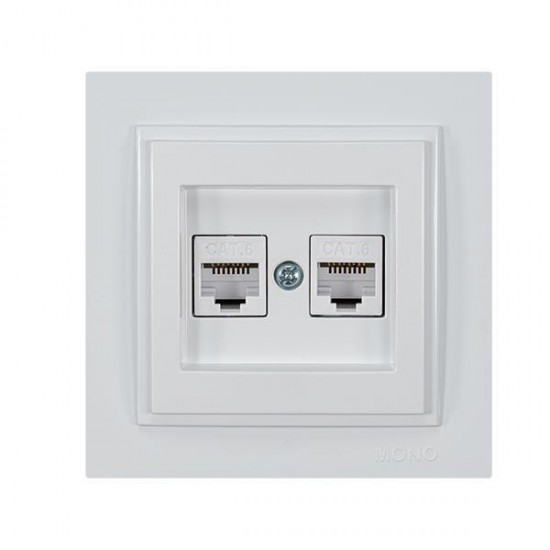 Πρίζα Data Cat 6 RJ 45 Διπλή Λευκή