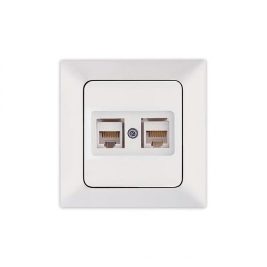 Πρίζα Data Cat 6 RJ 45 Διπλή Λευκή