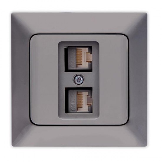 Πρίζα Data Διπλή Cat 6 RJ 45 Γραφίτης