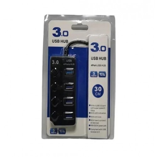 Usb hub HQ-4-PORT 3.0 / 4 θυρών με διακόπτες τροφοδοσίας και προσαρμογέα